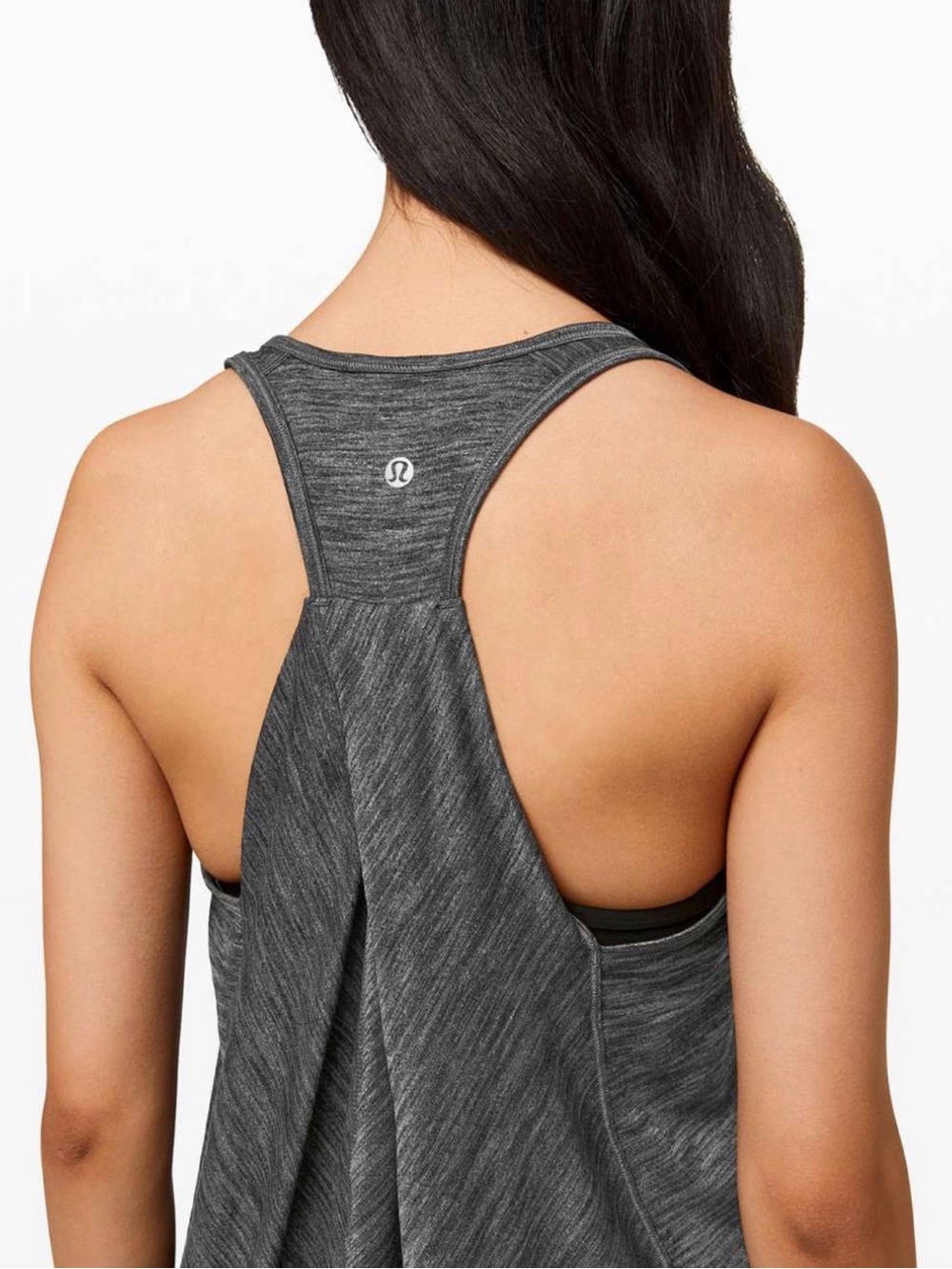 Lululemon Essential Tank Top Heathered Black Racerback Back Pleat Tank Small 4/6